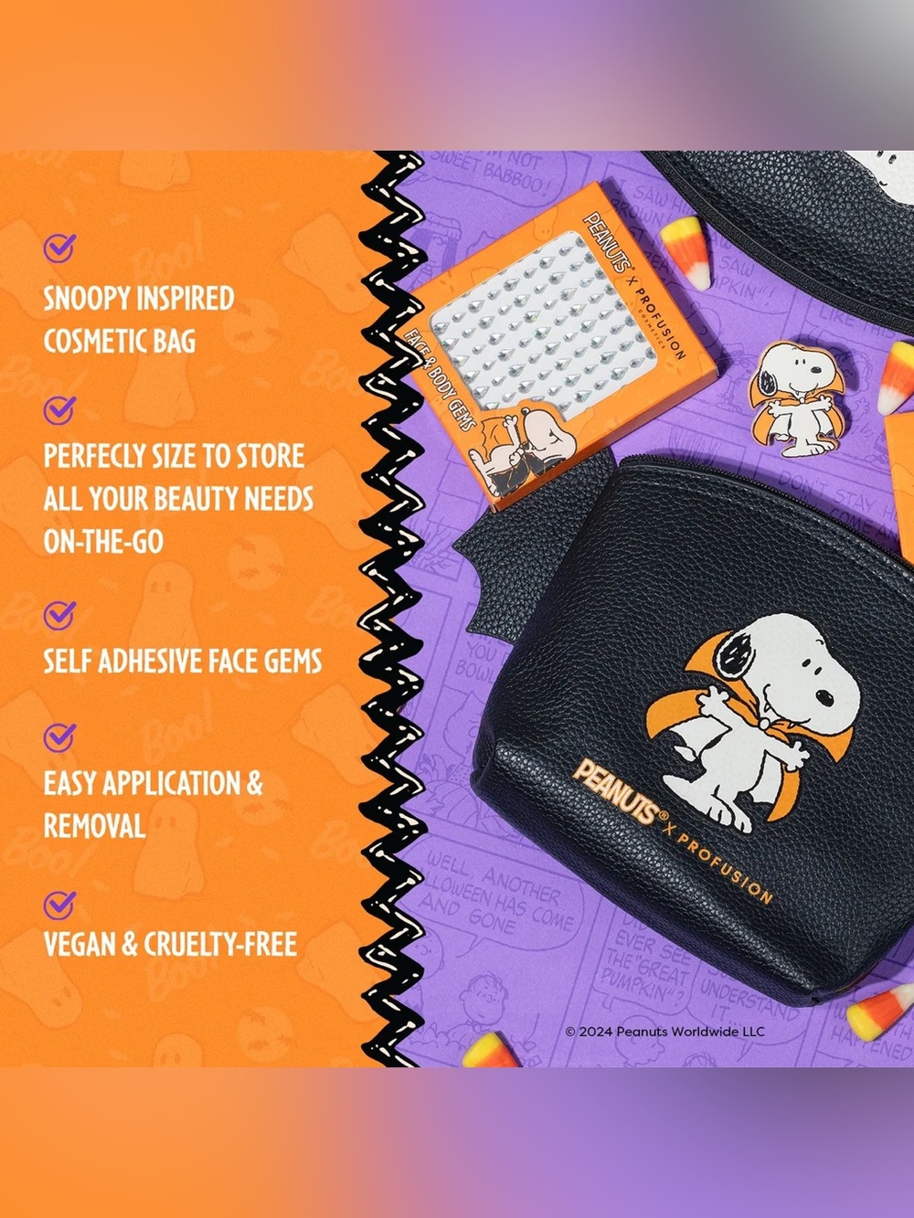 Peanuts Halloween | Count Snoopy Cosmetic Bag Set with Gems - Picture 2 of 2